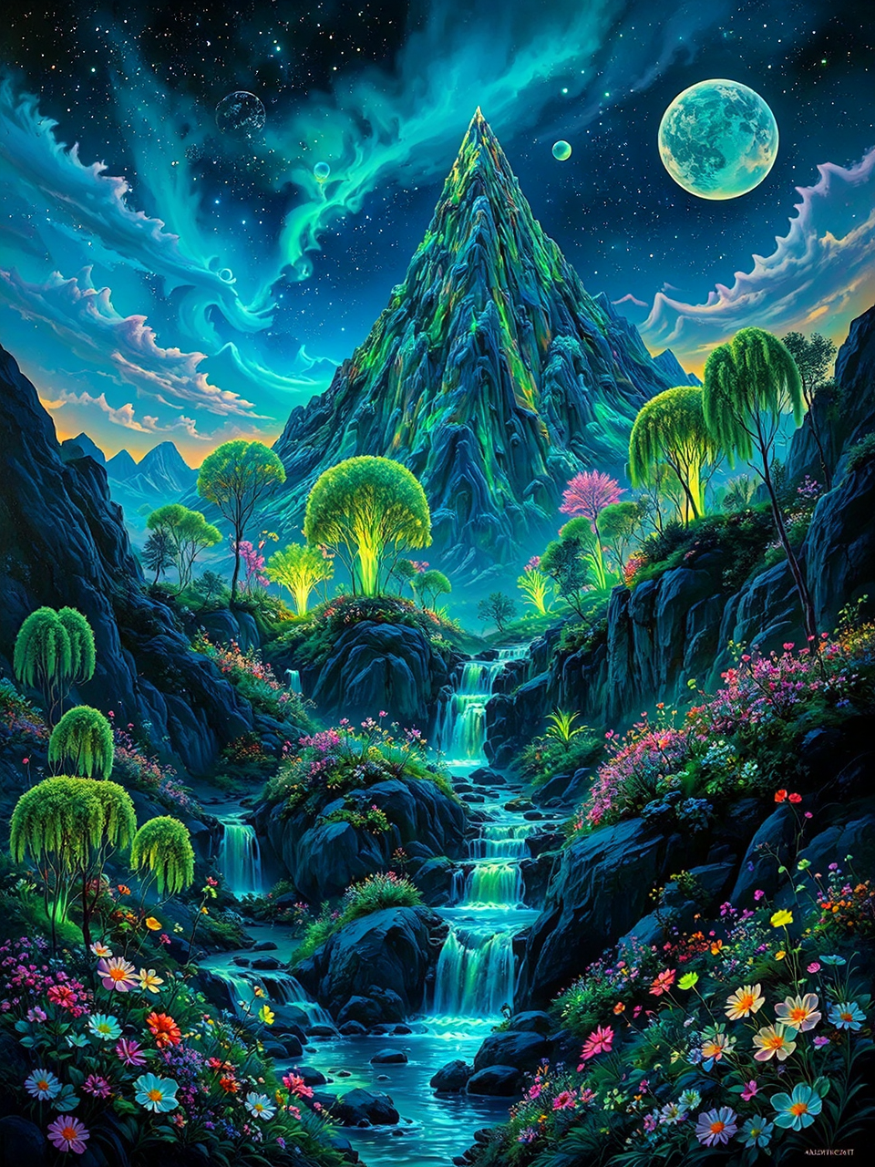 Alien mountain landscape with