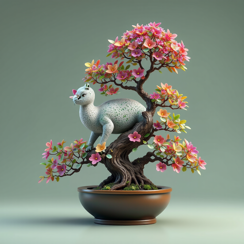Bonsai tree with colorful